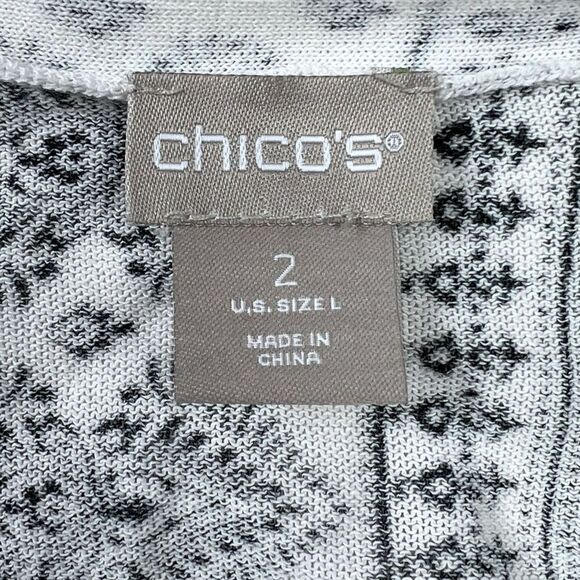 Chicos Black And White Printed Ruched-Sleeve Cardigan 2 Large Womens Lightweight - Picture 9 of 12